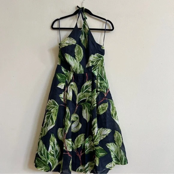Ann Taylor Leaf Print Halter Midi Dress | Tropical Botanical Summer Dress - Picture 2 of 3